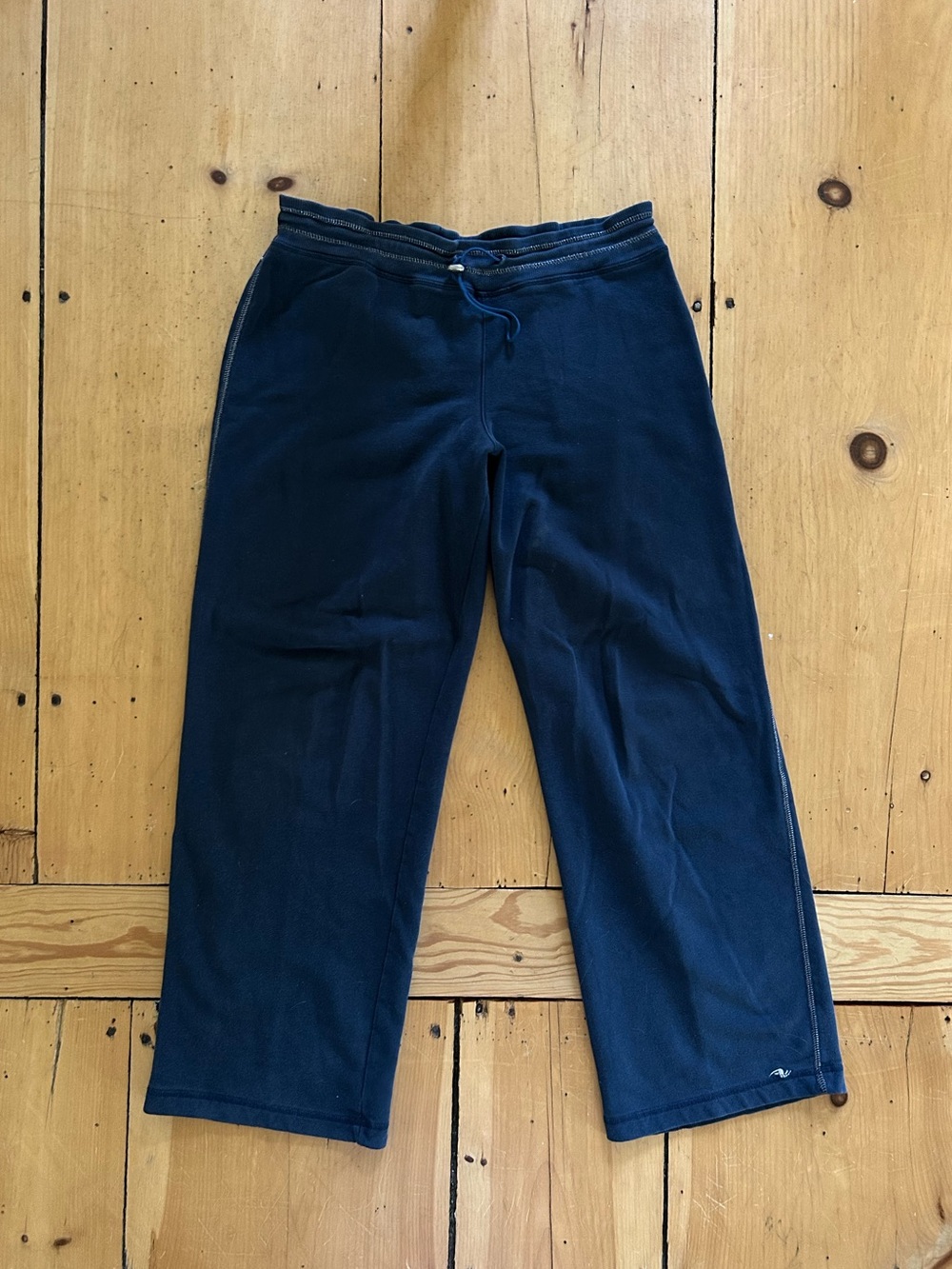 Athletic Works Navy Wide-Leg Drawstring Pants with Sparkly Silver Stitching